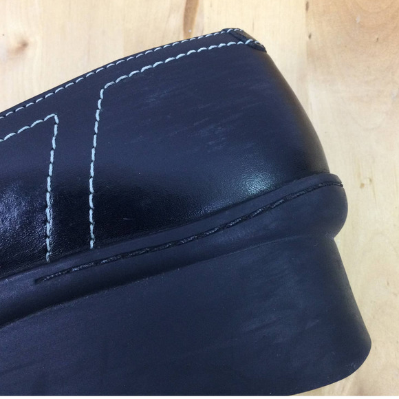 Indigo Women's Leather White Stitch Square Toe Buckle Slip On Wedge Loafer 7M - Picture 13 of 16